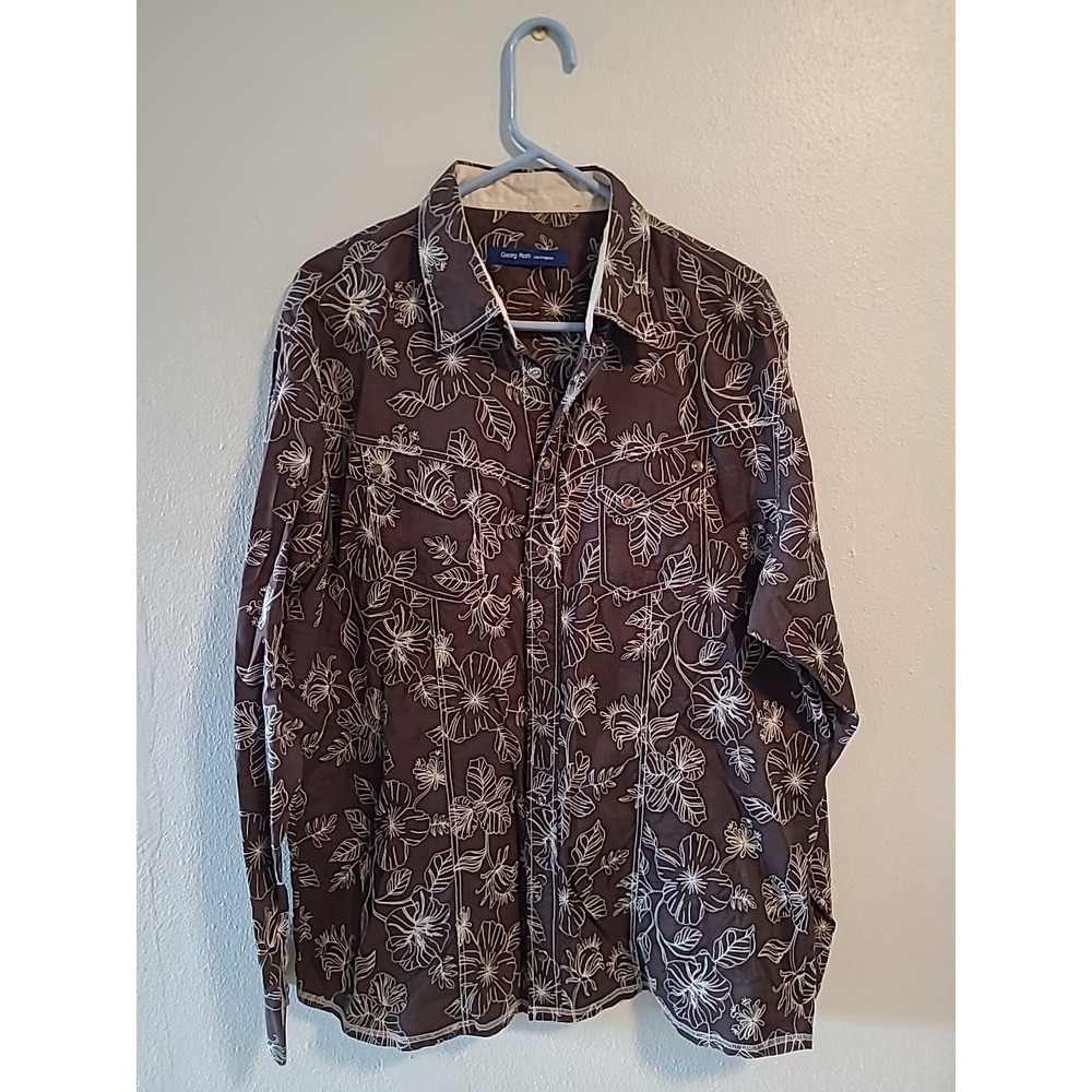 Georg Roth Los Angeles Shirt Mens XL Brown Cream‎ Button Down Western Floral